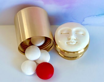 2 Sizes Handmade Moon Face Pill Box / Keepsake container, Birth Control Case