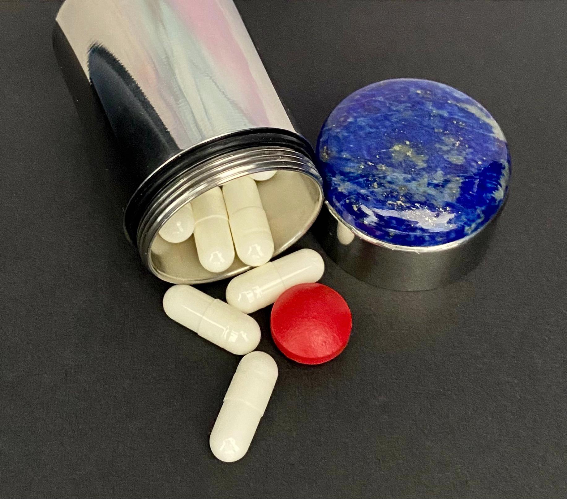 Lapis Lazuli Pill Case, AAA Grade Stone, Vitamin Stash