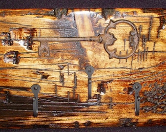 Grande porta-chaves de madeira, cabide de entrada, decoração rústica de hall, display de gancho de madeira, gancho de hall, armazenamento de chaves, ganchos de parede, gancho de parede de madeira