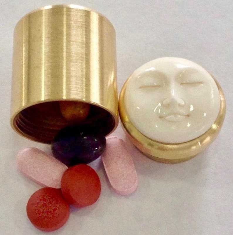 Moon Face Brass Pill Box Birth Control Pill Case. Cool Pill Etsy