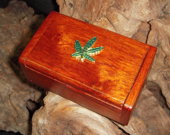 Honduran Mahogany Stash Box with Enamel Leaf