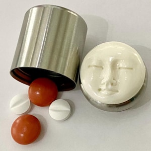 Moon Face Pill Case, Stainless Steel, Pill Box -Gift for Mom, Mint case, Birth Control Pill Case, Pill Holder,Pill Case Gift. Pocket Case