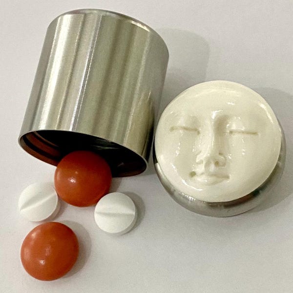 Moon Face Pill Case, Stainless Steel / Keepsake container