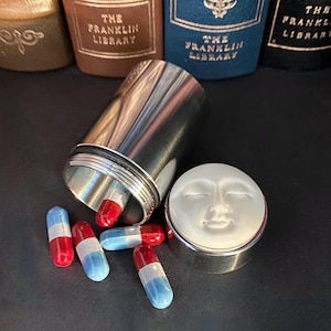 Moon Face,Pill Box, Birth Control Pill Case. Waterproof pill box ,Medicine box, Pill Organizer, Pill Case Gift, Stainless steel pill case