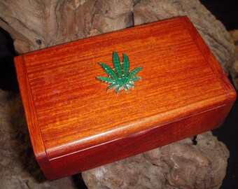 Honduran Mahogany Stash Box with Enamel Leaf