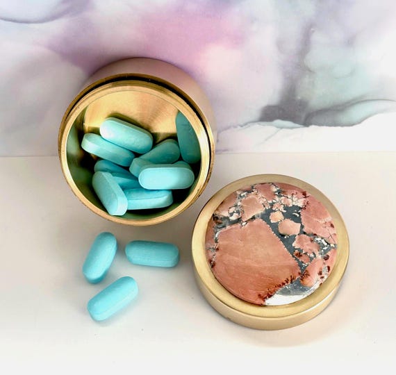 Maligano Jasper Brass Pill Case, Keepsake Container