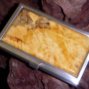 EXOTIC WOOD Business Card Case - Buckeye Burl - Regalo de Navidad - Regalo para el novio - Regalo para mamá - Caja de tarjeta Regalo para papá