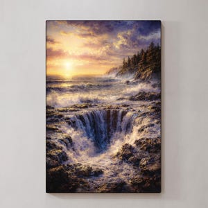 Thor's Well Canvas Print, Oregon Coast Wall Art, Pacific Northwest Landscape Painting