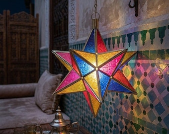 Moroccan Star Hanging Lamp, Boho Lighting, Handmade Moroccan Lantern, Arabic Decor, Cozy Ambient Light, Bedroom Living Room Decor