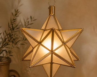 Moroccan Star Lantern | Handmade Brass Ceiling Light | Boho Chandelier | Geometric Pendant Lamp