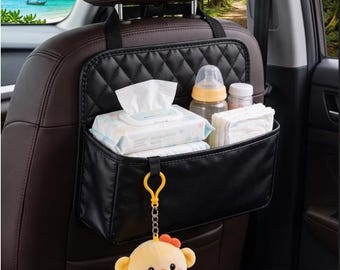 Premium Leather Baby Car Organizer, Multi-Function Backseat Storage Bag, Stylish Stroller Hanging Caddy