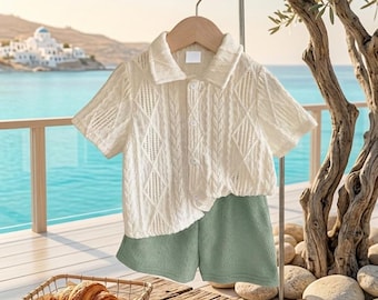 Baby Pojkar Flickor Söt Sommar Enfärgad Stickad Polo och Shorts 2-Delat Set