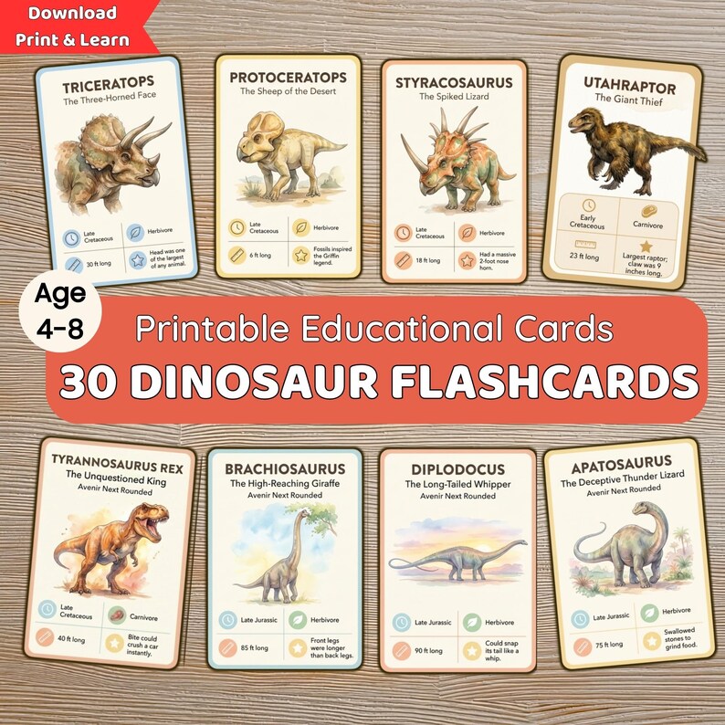 Dinosaur Flashcards for Kids | Printable T-rex, Triceratops & Jurassic ...