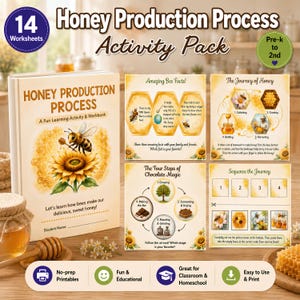 Honey Production Process Activity Pack: Bee Hive to Table Science & 14 No-Prep Worksheets