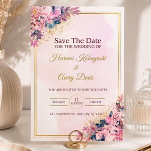 Elegant Floral Wedding Invitation Suite | Editable Canva Template | Save the Date, Wedding Program & Thank You Card