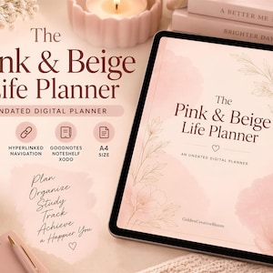 Pink Beige Digital Planner PDF, Undated A4 Organizer with 50 Pages for Weekly, Daily, Study and Budget Planning