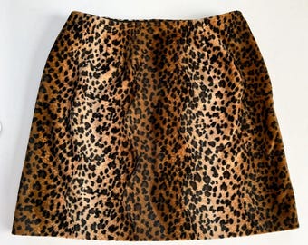 Minifalda vintage de los 90 de Hugo Buscati con estampado de leopardo y piel sintética, talla 2 / XS