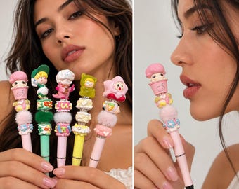 Penna kawaii con simpatici personaggi 3D e strass