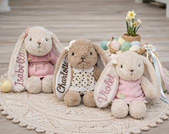 Gepersonaliseerde geborduurd konijn pluche babycadeau, op maat gemaakt gevuld konijn, kraamcadeau, baby's eerste knuffeldier, aandenken aan de kinderkamer