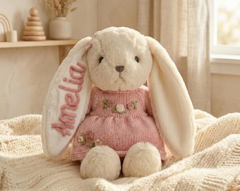 Personalized Bunny Plush Soft Toy, 3D Yarn Name Rabbit, Bunny Plush Gift, Kids Basket Stuffer