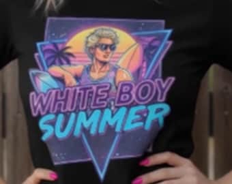 Wit zomer-T-shirt voor jongens – Neon Vaporwave Retro 80s-T-shirt