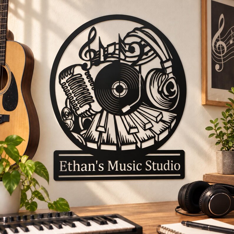 Custom Studio Sign Personalized Music Studio Metal Sign, Custom Name Music Room Wall Art ...