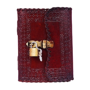 Lock and Key Leather Journal, Handmade 5x7 Embossed Notebook, Stitched Vintage Writing Diary, Multicolor Leather Journal, Gift for Writers