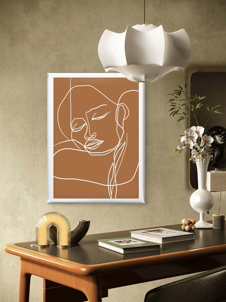 Minimalist Line Art Face Canvas Print, Boho Abstract Woman Wall Art ...