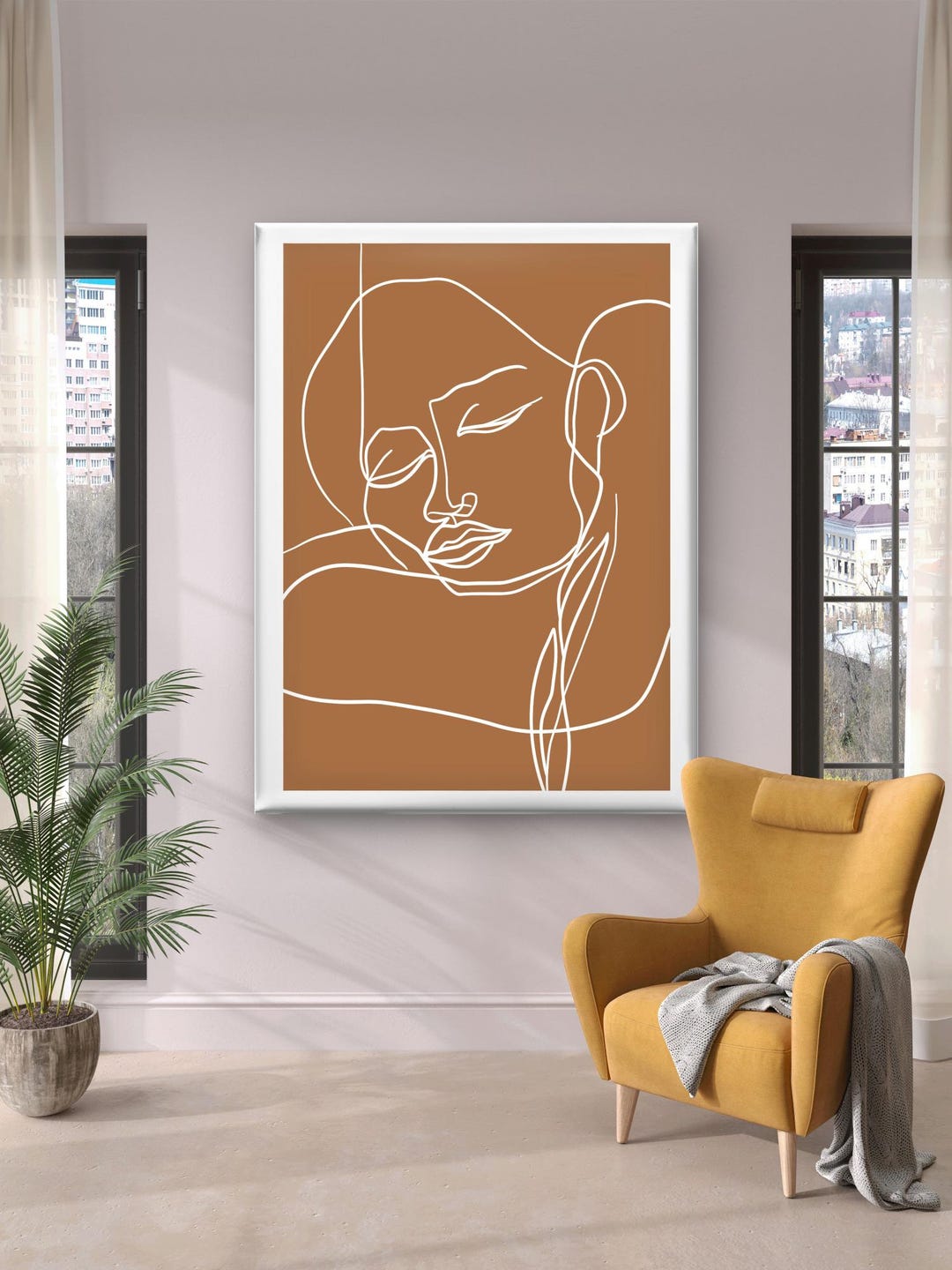 Minimalist Line Art Face Canvas Print, Boho Abstract Woman Wall Art ...