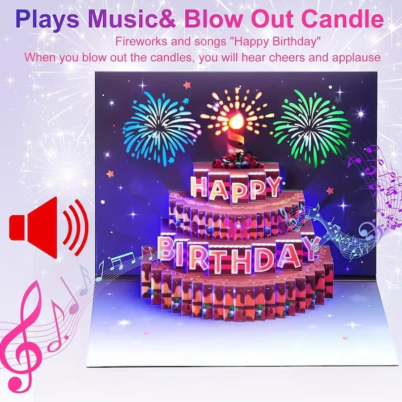 3D Birthday Card With Lights and Music, Pop-up Cake Greeting - Etsy