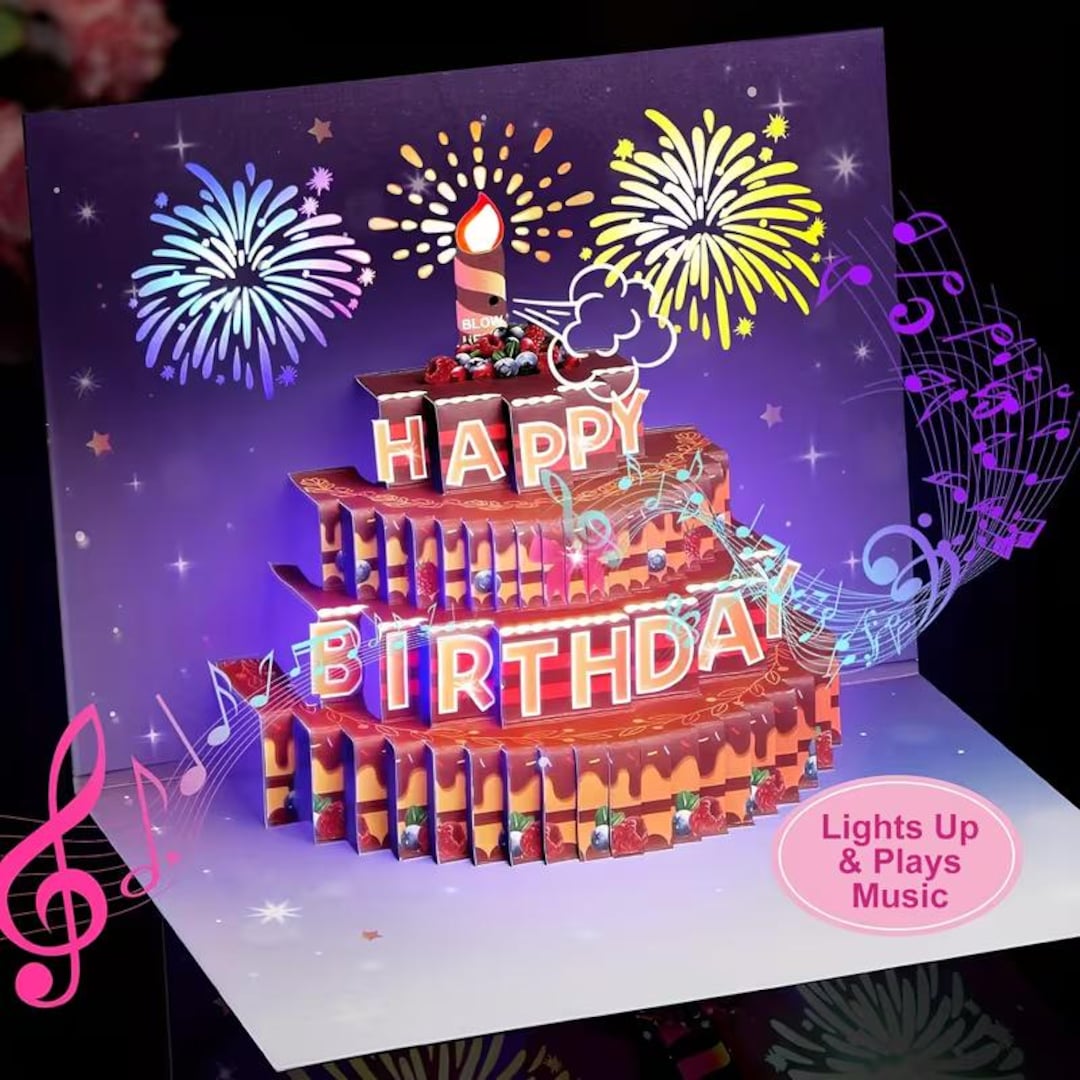 3D Birthday Card With Lights and Music, Pop-up Cake Greeting - Etsy