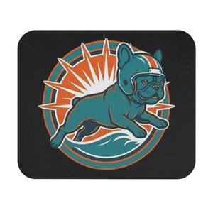 Miami Dolphins Fransk Bulldogg Musmatta | Retro strandhjälm Illustration