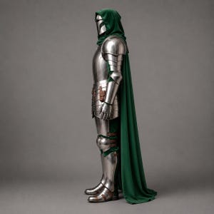 Medeltida rustning i Mandaloriansk stil med grön kappa, fantasy riddare cosplay lajvkostym bild 4