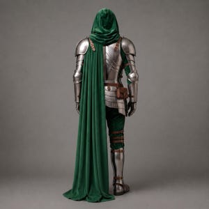 Medeltida rustning i Mandaloriansk stil med grön kappa, fantasy riddare cosplay lajvkostym bild 2