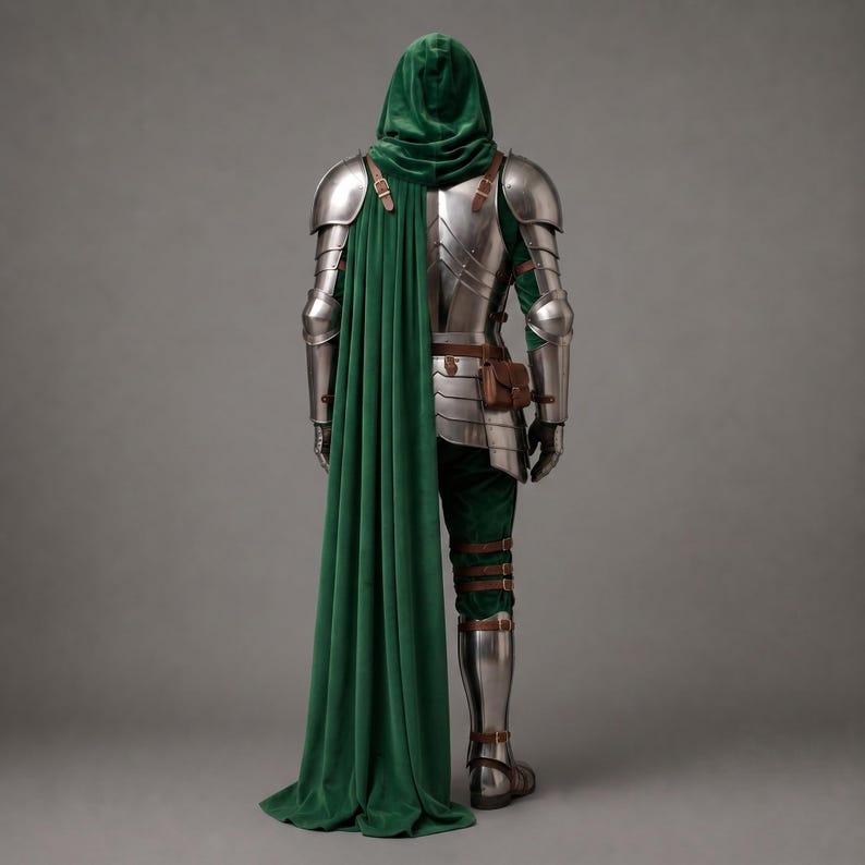 Medeltida rustning i Mandaloriansk stil med grön kappa, fantasy riddare cosplay lajvkostym bild 2