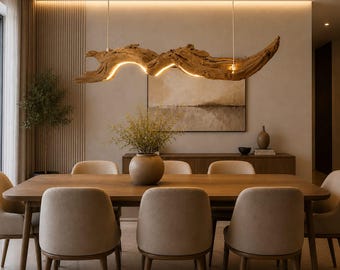 Modern Wood Branch LED Pendant Light | Rustic Natural Scandinavian Hanging Chandelier