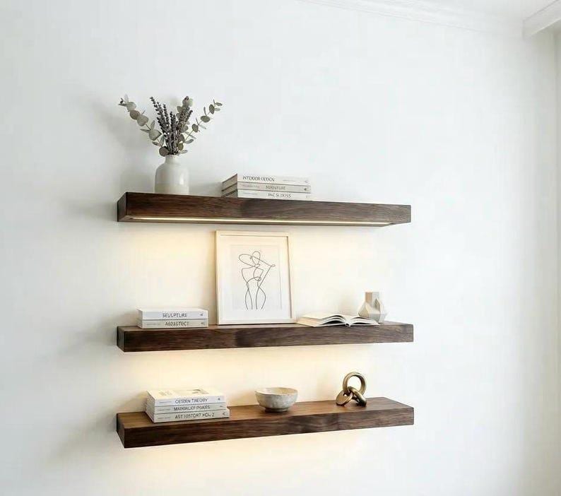Wooden Floating Shelf With LED Light | Modern Rustic Minimalist Home ...