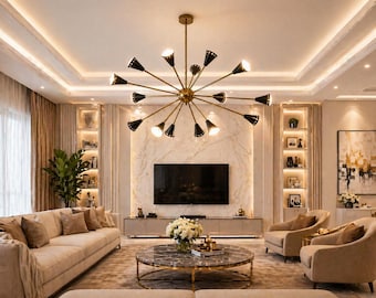 Handmade Brass Sputnik Chandelier – Mid Century Modern Pendant Light Fixture