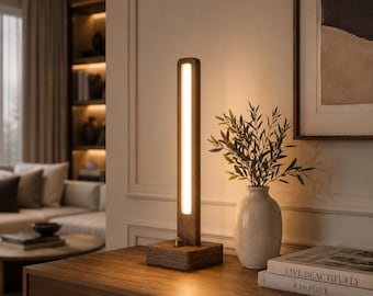 Handgemaakte houten led-bureaulamp | Minimalistisch modern nachtkastje, dimbaar woondecor
