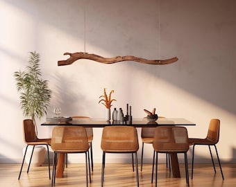 Modern Wood Branch LED Pendant Light, Scandinavian Linear Hanging Lamp, Dining Kitchen Island Lighting