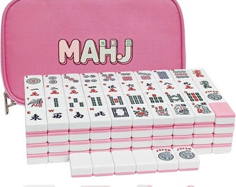 White American Mahjong Set: 166 Engraved Tiles, Pink White Travel Bag, Dice