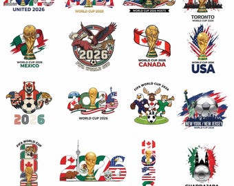 ワールドカップ 2026 PNG バンドル | サッカーシャツデザイン、開催都市 (デジタルダウンロード)
