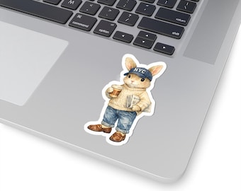 Bunny with Coffee and Newspaper Sticker