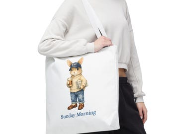 Borsa tote con coniglietto della domenica mattina / Simpatico coniglietto con caffè e giornale