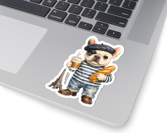 French Bulldog with Baguette Sticker | Kiss-Cut Sticker