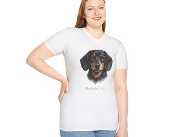 Maglietta con ritratto di bassotto pronto a correre / Maglietta per amanti dei cani
