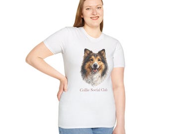 Maglietta con ritratto di Collie / Collie Social Club, maglietta per amanti dei cani
