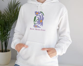 Felpa con cappuccio "Mom Ever" con stampa floreale / Felpa con grafica di margherite disegnata a mano