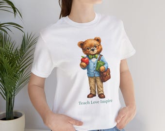 Maglietta con l'orso insegnante / Peter Bear in stile vintage, maglietta grafica per il ritorno a scuola