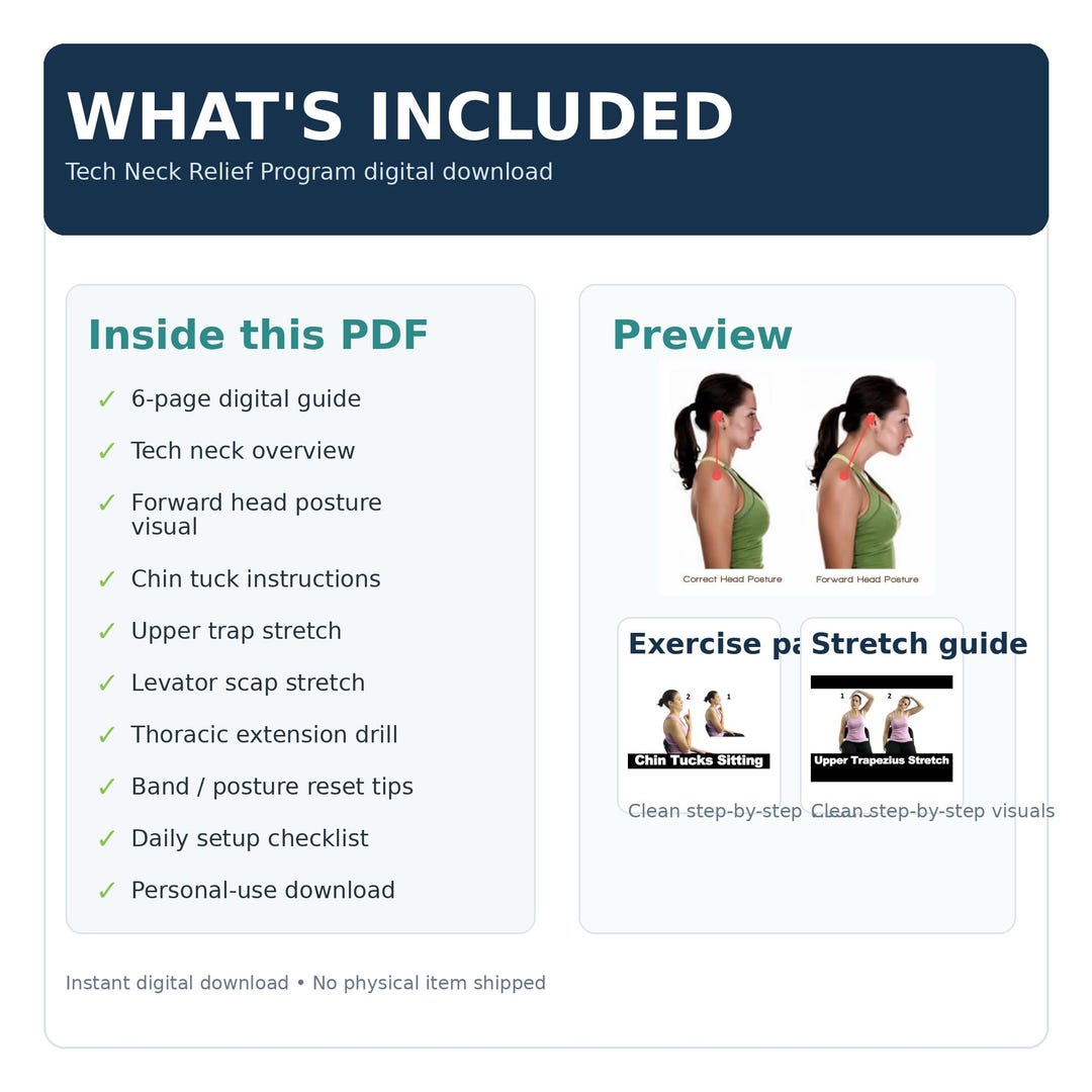 Tech Neck Relief Exercises PDF | Posture Correction Program (digital ...